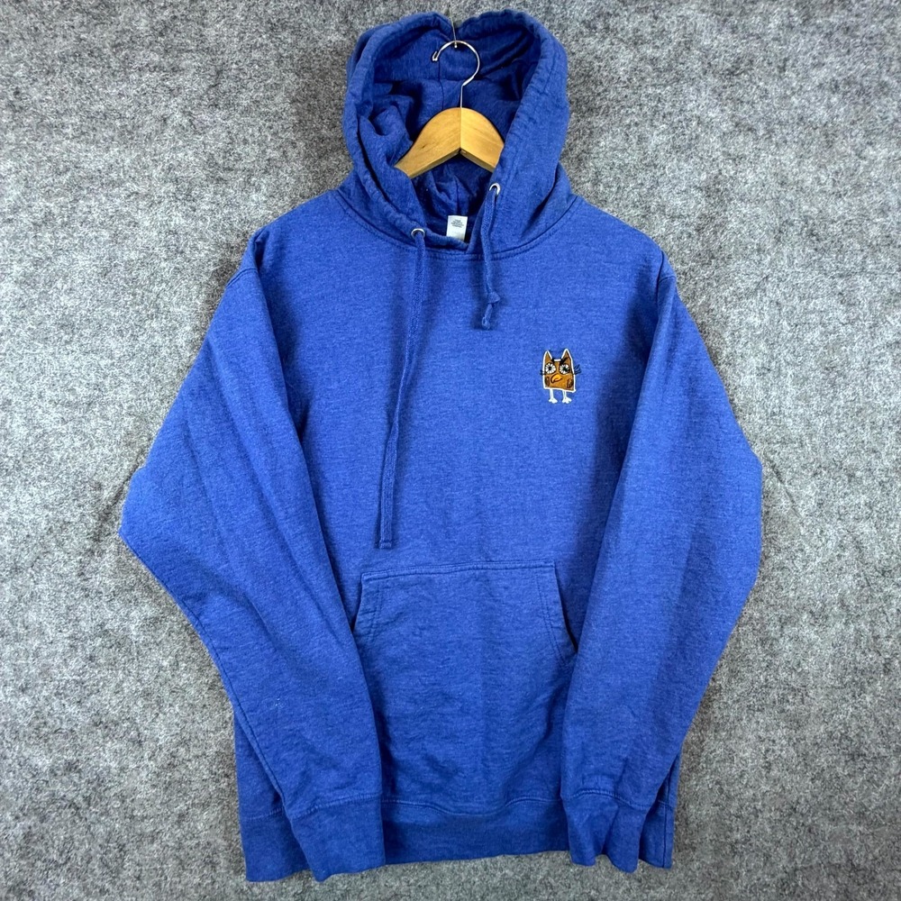 Independent Trading Company Hoodie Mens Medium Blue‎ Cotton Owl Kangaroo Pocket